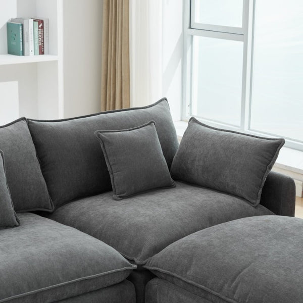 English Elm Modular U Shaped Chenille Sectional with Storage Console Cupholders and USB Charging Grey W5808S00006