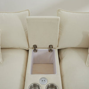 English Elm Modular U Shaped Chenille Sectional with Storage Console Cupholders and USB Charging White W5808S00007