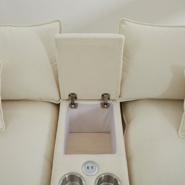 English Elm Modular U Shaped Chenille Sectional with Storage Console Cupholders and USB Charging White W5808S00007