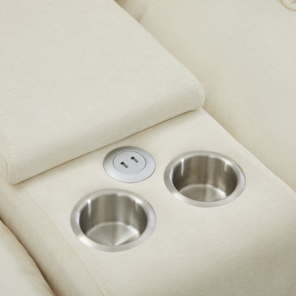 English Elm Modular U Shaped Chenille Sectional with Storage Console Cupholders and USB Charging White W5808S00007