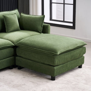 English Elm Modular U Shaped Chenille Sectional with Storage Console Cupholders and USB Charging Green W5808S00008