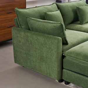 English Elm Modular U Shaped Chenille Sectional with Storage Console Cupholders and USB Charging Green W5808S00008
