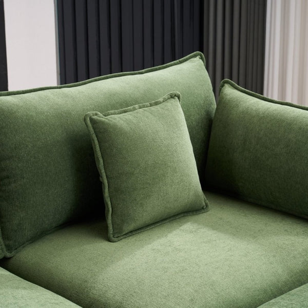 English Elm Modular U Shaped Chenille Sectional with Storage Console Cupholders and USB Charging Green W5808S00008