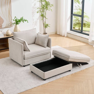 English Elm Oversized Chenille Accent Chair with Storage Ottoman and Pillows for Living Rooms Beige W5808S00009