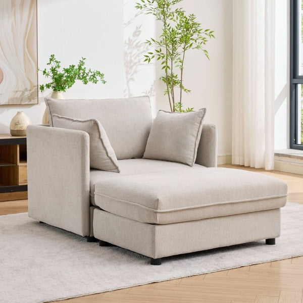 English Elm Oversized Chenille Accent Chair with Storage Ottoman and Pillows for Living Rooms Beige W5808S00009