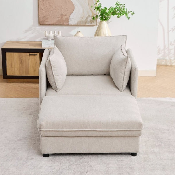 English Elm Oversized Chenille Accent Chair with Storage Ottoman and Pillows for Living Rooms Beige W5808S00009