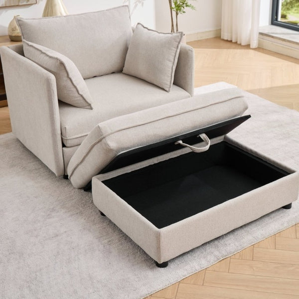 English Elm Oversized Chenille Accent Chair with Storage Ottoman and Pillows for Living Rooms Beige W5808S00009