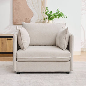 English Elm Oversized Chenille Accent Chair with Storage Ottoman and Pillows for Living Rooms Beige W5808S00009