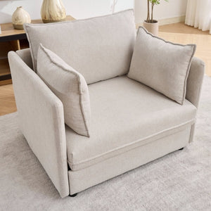 English Elm Oversized Chenille Accent Chair with Storage Ottoman and Pillows for Living Rooms Beige W5808S00009