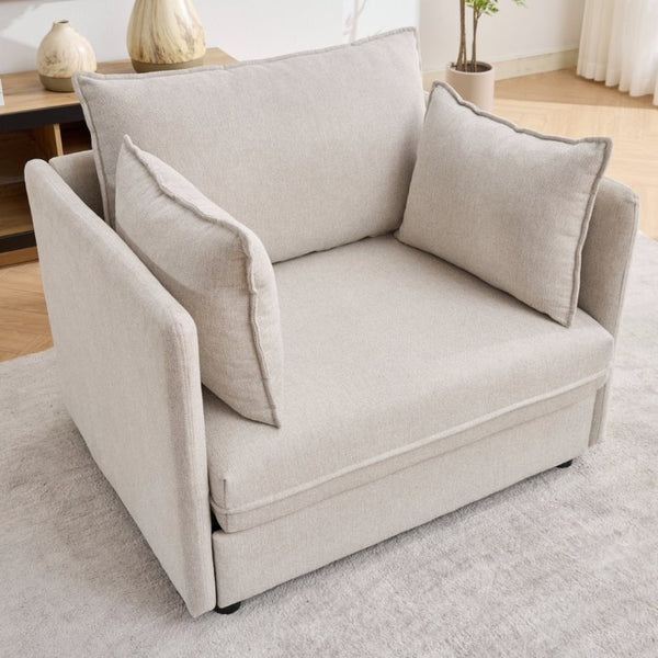 English Elm Oversized Chenille Accent Chair with Storage Ottoman and Pillows for Living Rooms Beige W5808S00009