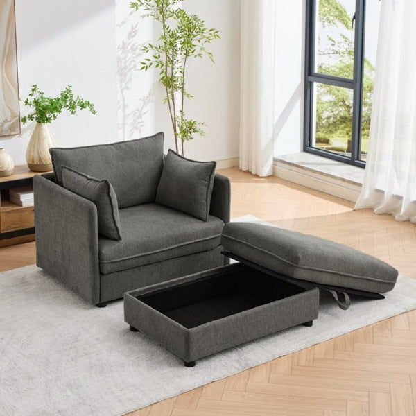English Elm Oversized Chenille Deep Seat Accent Chair with Ottoman and Pillows for Modern Living W5808S00010