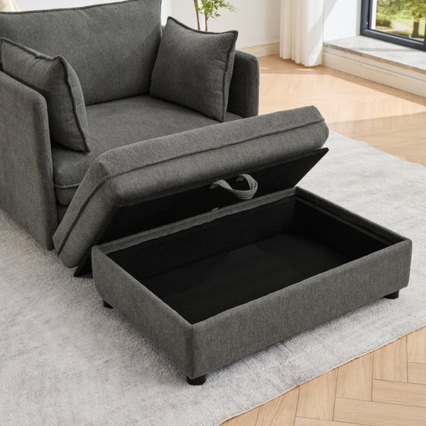 English Elm Oversized Chenille Deep Seat Accent Chair with Ottoman and Pillows for Modern Living W5808S00010