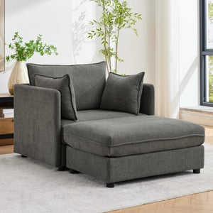 English Elm Oversized Chenille Deep Seat Accent Chair with Ottoman and Pillows for Modern Living W5808S00010