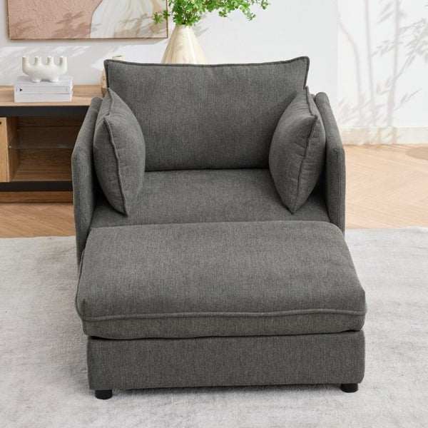 English Elm Oversized Chenille Deep Seat Accent Chair with Ottoman and Pillows for Modern Living W5808S00010