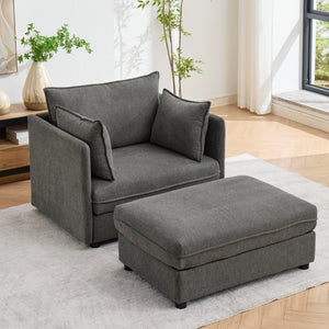 English Elm Oversized Chenille Deep Seat Accent Chair with Ottoman and Pillows for Modern Living W5808S00010
