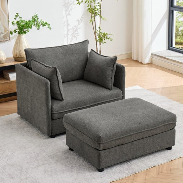 English Elm Oversized Chenille Deep Seat Accent Chair with Ottoman and Pillows for Modern Living W5808S00010