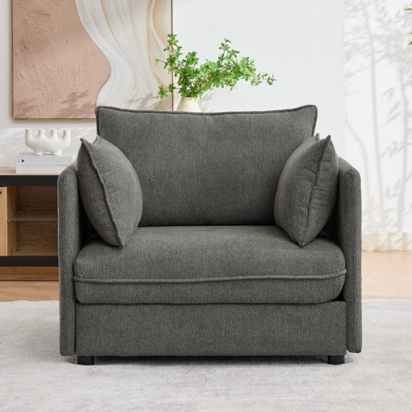 English Elm Oversized Chenille Deep Seat Accent Chair with Ottoman and Pillows for Modern Living W5808S00010