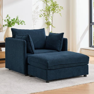 English Elm Oversized Chenille Accent Chair with Storage Ottoman and Pillows for Living Rooms Blue W5808S00011