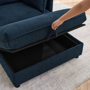 English Elm Oversized Chenille Accent Chair with Storage Ottoman and Pillows for Living Rooms Blue W5808S00011