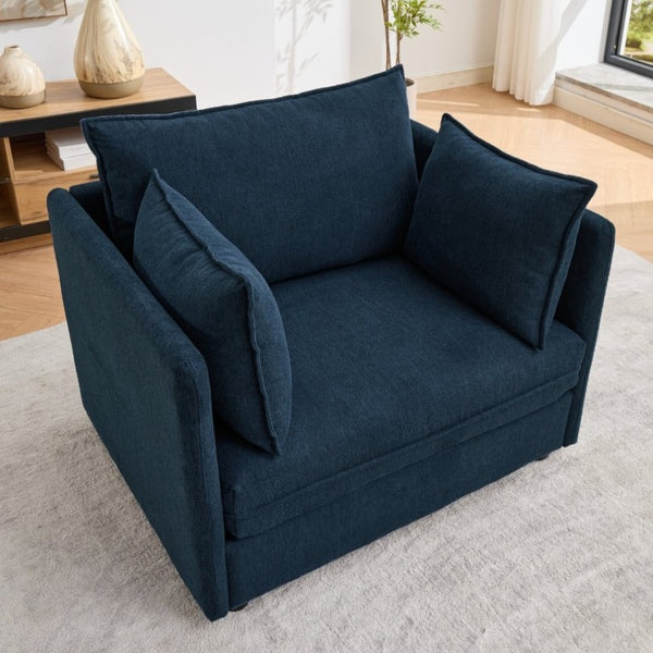 English Elm Oversized Chenille Accent Chair with Storage Ottoman and Pillows for Living Rooms Blue W5808S00011