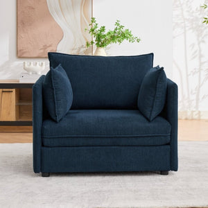 English Elm Oversized Chenille Accent Chair with Storage Ottoman and Pillows for Living Rooms Blue W5808S00011