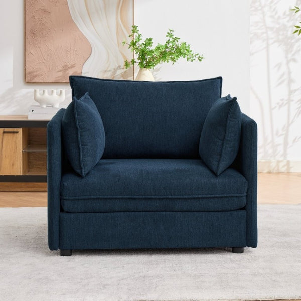 English Elm Oversized Chenille Accent Chair with Storage Ottoman and Pillows for Living Rooms Blue W5808S00011