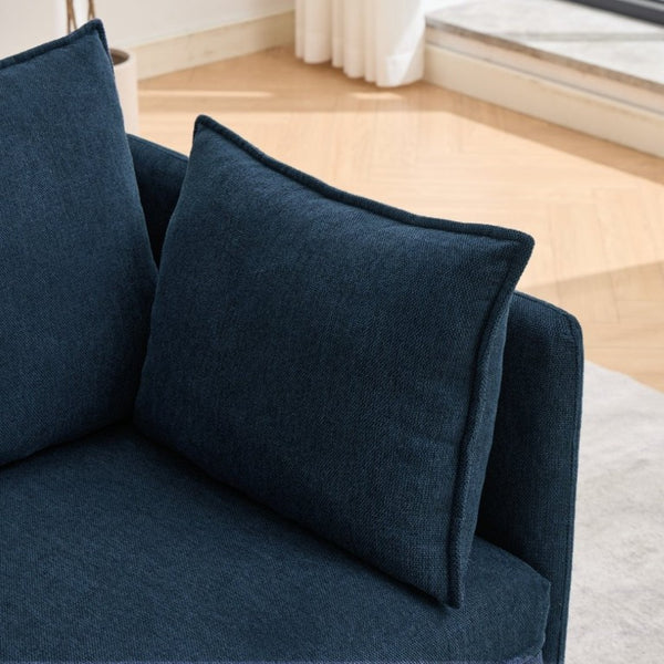 English Elm Oversized Chenille Accent Chair with Storage Ottoman and Pillows for Living Rooms Blue W5808S00011