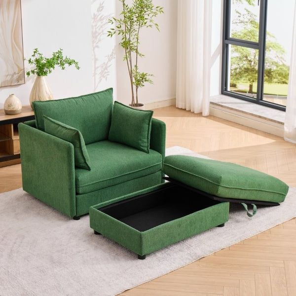 English Elm Oversized Chenille Accent Chair with Storage Ottoman and Pillows for Living Rooms Green W5808S00012
