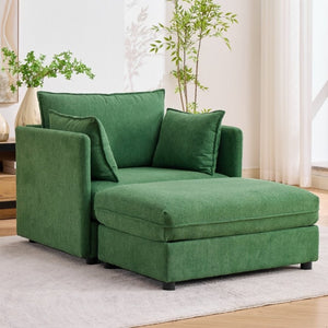 English Elm Oversized Chenille Accent Chair with Storage Ottoman and Pillows for Living Rooms Green W5808S00012