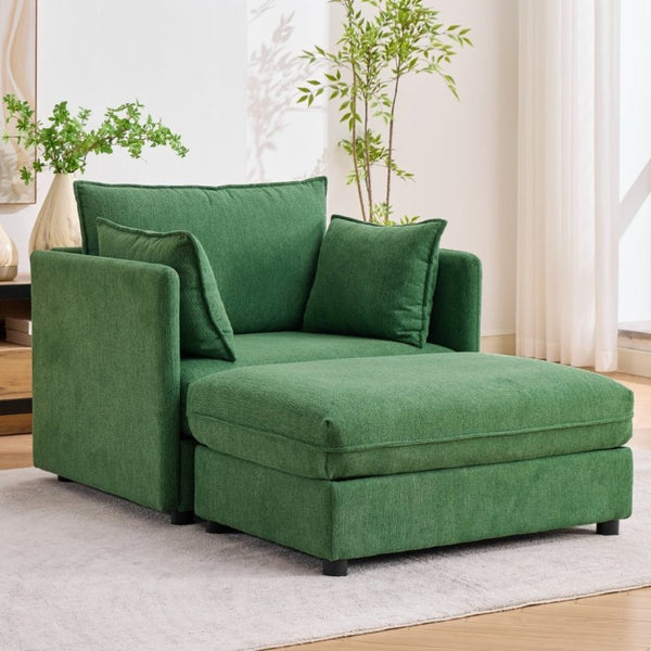 English Elm Oversized Chenille Accent Chair with Storage Ottoman and Pillows for Living Rooms Green W5808S00012