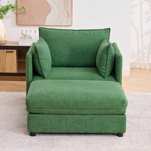 English Elm Oversized Chenille Accent Chair with Storage Ottoman and Pillows for Living Rooms Green W5808S00012