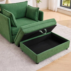 English Elm Oversized Chenille Accent Chair with Storage Ottoman and Pillows for Living Rooms Green W5808S00012