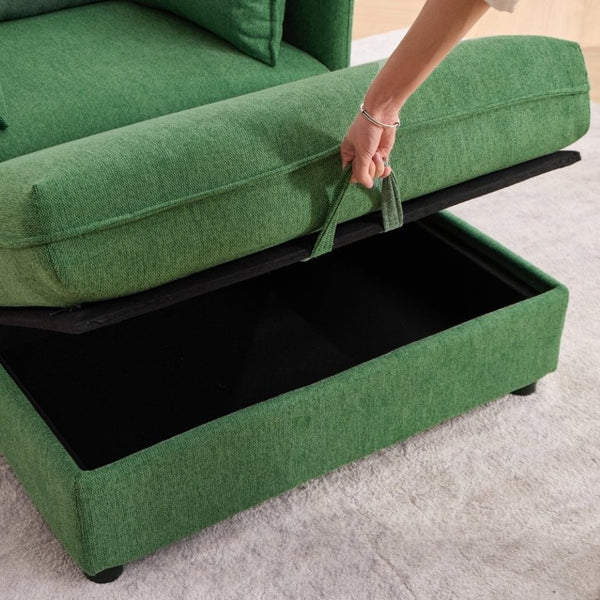 English Elm Oversized Chenille Accent Chair with Storage Ottoman and Pillows for Living Rooms Green W5808S00012