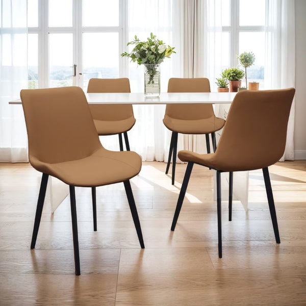 English Elm Black PU Leather Dining Chair Set Curved Ergonomic Seat Steel Legs Modern Kitchen Brown W5815P507179