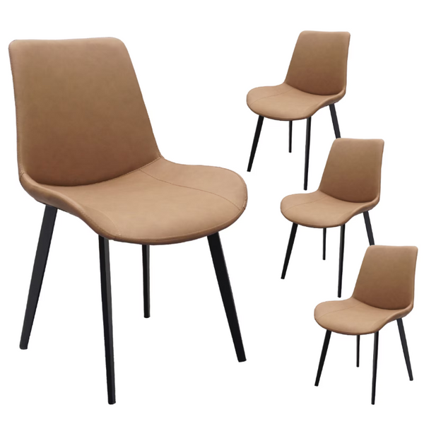 English Elm Black PU Leather Dining Chair Set Curved Ergonomic Seat Steel Legs Modern Kitchen Brown W5815P507179