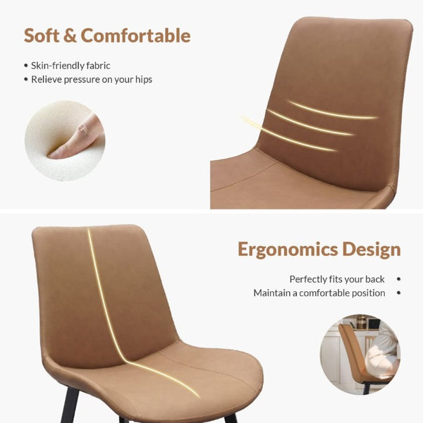 English Elm Black PU Leather Dining Chair Set Curved Ergonomic Seat Steel Legs Modern Kitchen Brown W5815P507179