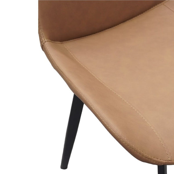 English Elm Black PU Leather Dining Chair Set Curved Ergonomic Seat Steel Legs Modern Kitchen Brown W5815P507179