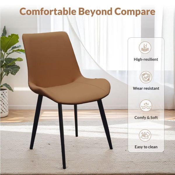 English Elm Black PU Leather Dining Chair Set Curved Ergonomic Seat Steel Legs Modern Kitchen Brown W5815P507179