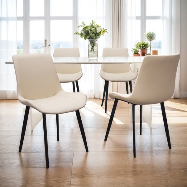 English Elm Black PU Leather Dining Chair Set Curved Ergonomic Seat Steel Legs Modern Kitchen Beige W5815P507359