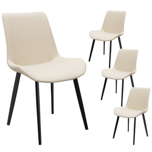 English Elm Black PU Leather Dining Chair Set Curved Ergonomic Seat Steel Legs Modern Kitchen Beige W5815P507359