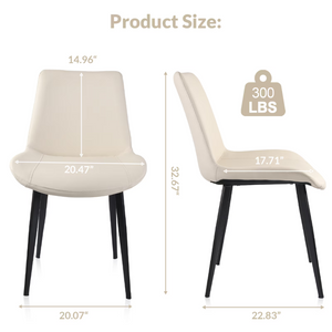 English Elm Black PU Leather Dining Chair Set Curved Ergonomic Seat Steel Legs Modern Kitchen Beige W5815P507359