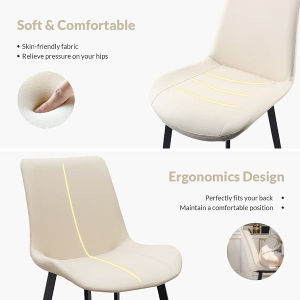 English Elm Black PU Leather Dining Chair Set Curved Ergonomic Seat Steel Legs Modern Kitchen Beige W5815P507359