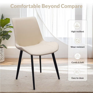 English Elm Black PU Leather Dining Chair Set Curved Ergonomic Seat Steel Legs Modern Kitchen Beige W5815P507359