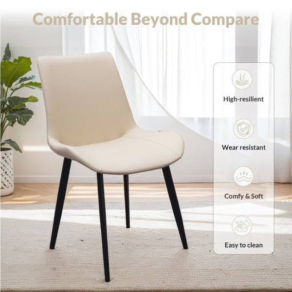 English Elm Black PU Leather Dining Chair Set Curved Ergonomic Seat Steel Legs Modern Kitchen Beige W5815P507359