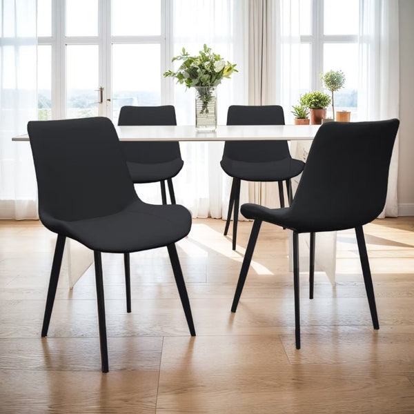 English Elm Black PU Leather Dining Chair Set Curved Ergonomic Seat Steel Legs Modern Kitchen Black W5815P507373