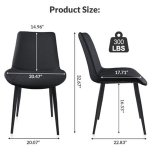 English Elm Black PU Leather Dining Chair Set Curved Ergonomic Seat Steel Legs Modern Kitchen Black W5815P507373