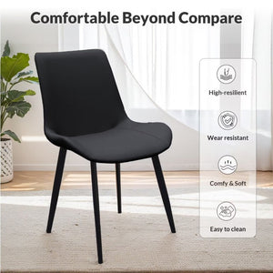 English Elm Black PU Leather Dining Chair Set Curved Ergonomic Seat Steel Legs Modern Kitchen Black W5815P507373