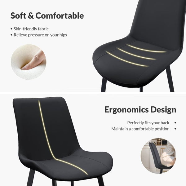 English Elm Black PU Leather Dining Chair Set Curved Ergonomic Seat Steel Legs Modern Kitchen Black W5815P507373