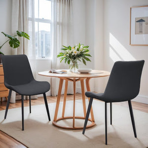 English Elm Black PU Leather Dining Chair Set Curved Ergonomic Seat Steel Legs Modern Kitchen Black W5815P507373
