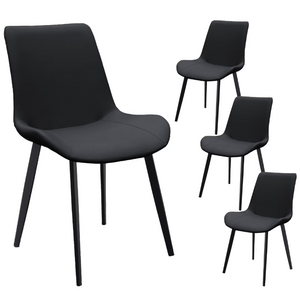 English Elm Black PU Leather Dining Chair Set Curved Ergonomic Seat Steel Legs Modern Kitchen Black W5815P507373